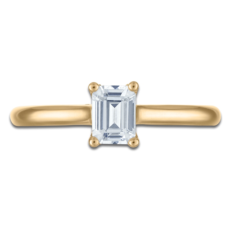 Main Image 3 of Emerald-Cut Lab-Grown Diamond Solitaire Plus Engagement Ring 7/8 ct tw 18K Yellow Gold (VS2/F)