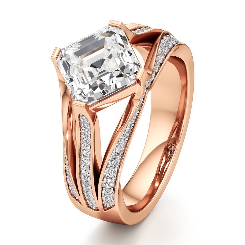 Main Image 4 of J'Lure Lab-Grown Diamond Square-Emerald Step-Cut Engagement Ring 3-1/2 ct tw 18K Rose Gold