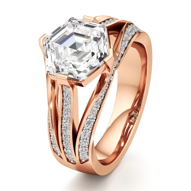 Main Image 4 of J'Lure Lab-Grown Diamond Hexagon Step-Cut Engagement Ring 3-1/2 ct tw 18K Rose Gold