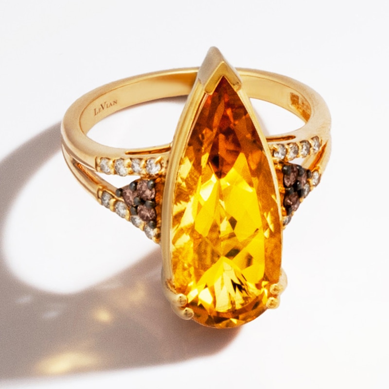 Main Image 4 of Le Vian Silhouette Elongated Pear-Shaped Natural Citrine Ring 1/4 ct tw Diamonds 14K Honey Gold