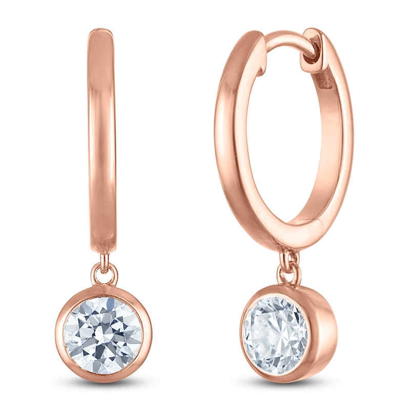 Main Image 2 of Round-Cut Lab-Grown Diamond Solitaire Dangle Hoop Earrings 1 ct tw 14K Rose Gold (SI2/F)