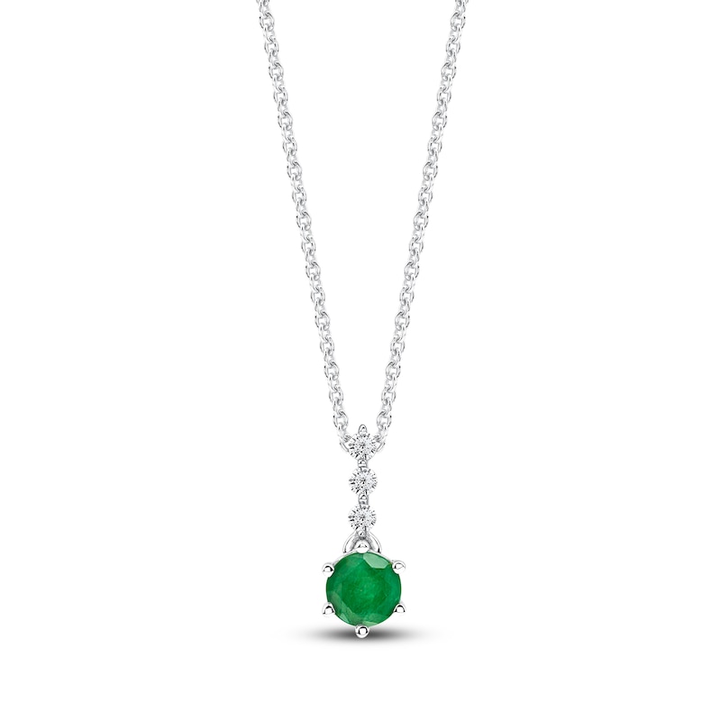 Main Image 1 of Round-Cut Natural Emerald & Diamond Pendant Necklace 1/20 ct tw 14K White Gold 18"