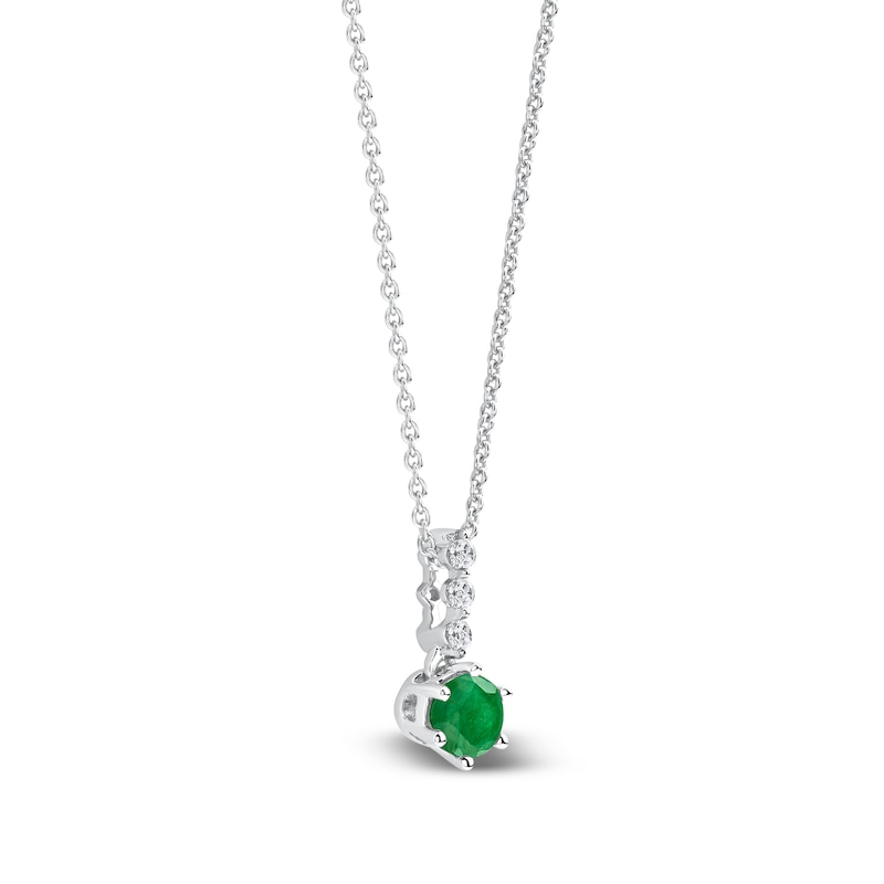 Main Image 2 of Round-Cut Natural Emerald & Diamond Pendant Necklace 1/20 ct tw 14K White Gold 18"