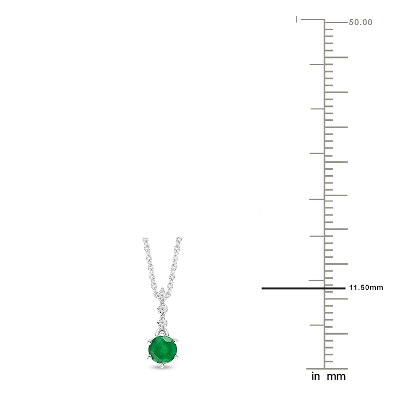 Main Image 4 of Round-Cut Natural Emerald & Diamond Pendant Necklace 1/20 ct tw 14K White Gold 18"