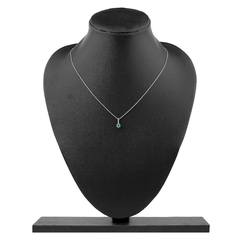 Main Image 7 of Round-Cut Natural Emerald & Diamond Pendant Necklace 1/20 ct tw 14K White Gold 18"