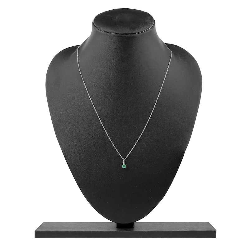 Main Image 8 of Round-Cut Natural Emerald & Diamond Pendant Necklace 1/20 ct tw 14K White Gold 18"