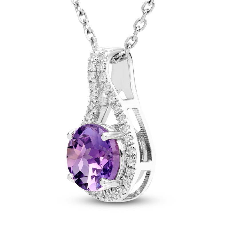 Main Image 2 of Natural Amethyst & White Lab-Created Sapphire Teardrop Halo Necklace Sterling Silver 18"