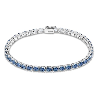 Oval-Cut Natural London Blue Topaz Line Bracelet Sterling Silver 7.25"