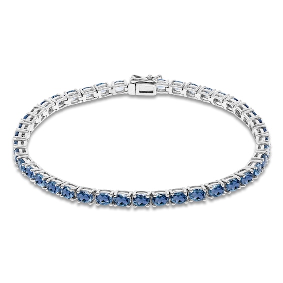 Oval-Cut Natural London Blue Topaz Line Bracelet Sterling Silver 7.25"
