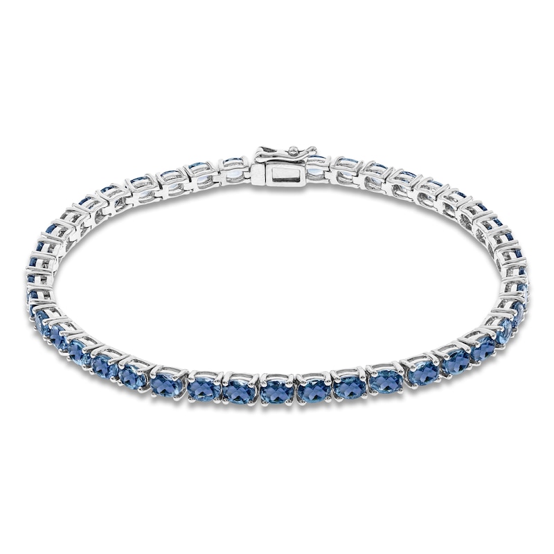 Oval-Cut Natural Swiss Blue Topaz Line Bracelet Sterling Silver 7.25"