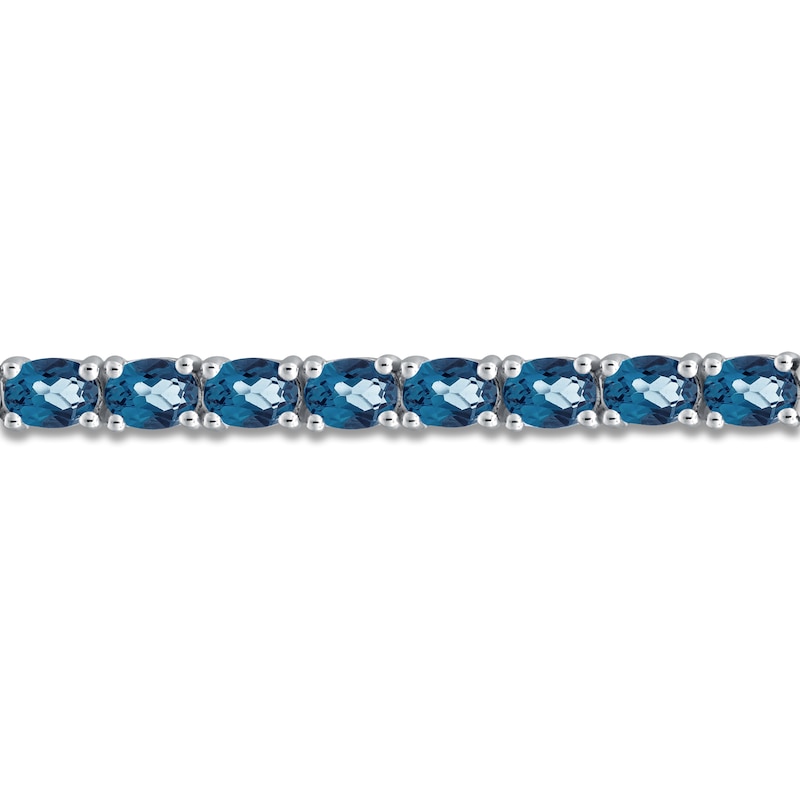 Main Image 2 of Oval-Cut Natural Swiss Blue Topaz Line Bracelet Sterling Silver 7.25"