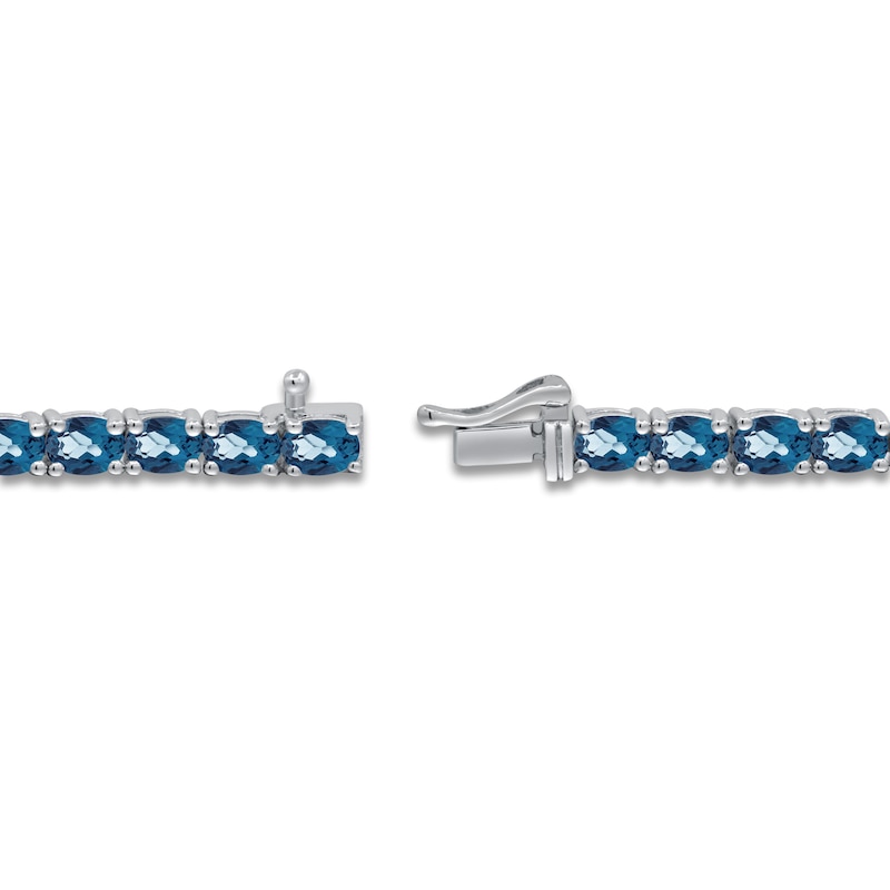 Main Image 3 of Oval-Cut Natural Swiss Blue Topaz Line Bracelet Sterling Silver 7.25"