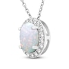 Thumbnail Image 2 of Oval-Cut Lab-Created Opal & White Lab-Created Sapphire Halo Necklace Sterling Silver 18"