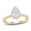 Thumbnail Image 1 of Pear-Shaped Lab-Grown Diamond Halo Engagement Ring 1-1/2 ct tw 14K Yellow Gold