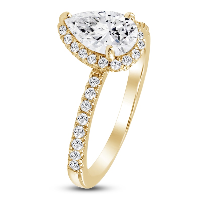 Main Image 2 of Pear-Shaped Lab-Grown Diamond Halo Engagement Ring 1-1/2 ct tw 14K Yellow Gold