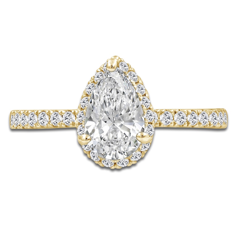 Main Image 3 of Pear-Shaped Lab-Grown Diamond Halo Engagement Ring 1-1/2 ct tw 14K Yellow Gold