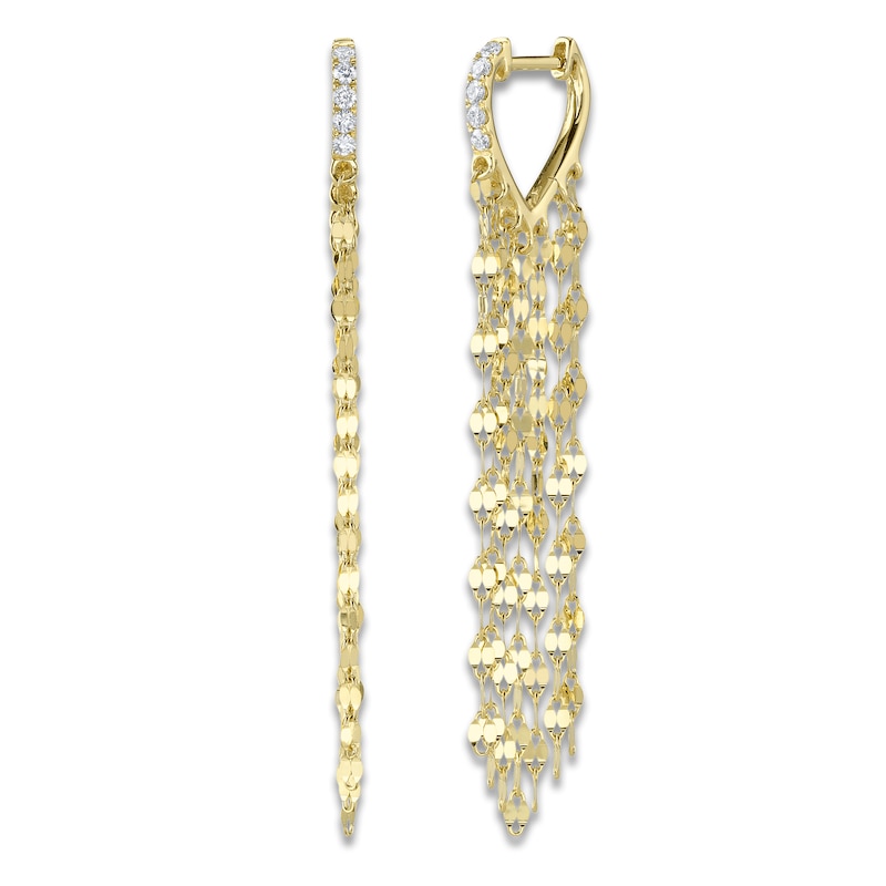 Main Image 2 of Shy Creation Diamond Mirror Chain Fringe Earrings 1/8 ct tw 14K Yellow Gold SC55026976