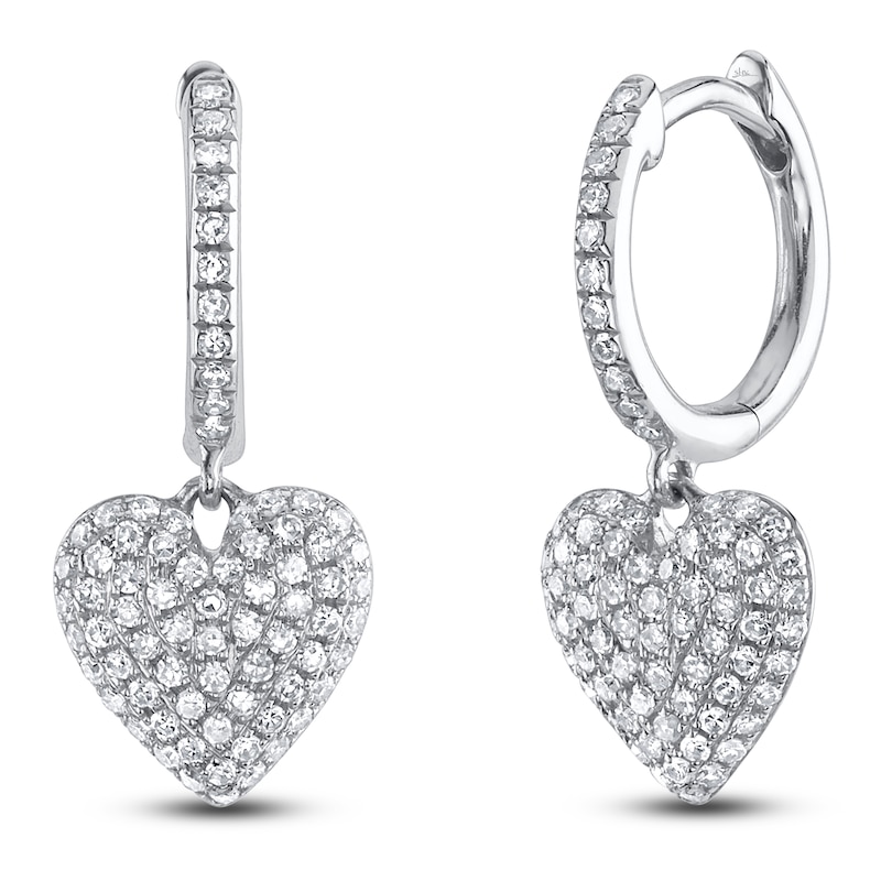 Main Image 1 of Shy Creation Diamond Pavé Heart Dangle Hoop Earrings 1/3 ct tw 14K White Gold SC55026128