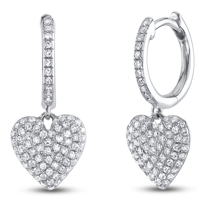 Main Image 2 of Shy Creation Diamond Pavé Heart Dangle Hoop Earrings 1/3 ct tw 14K White Gold SC55026128