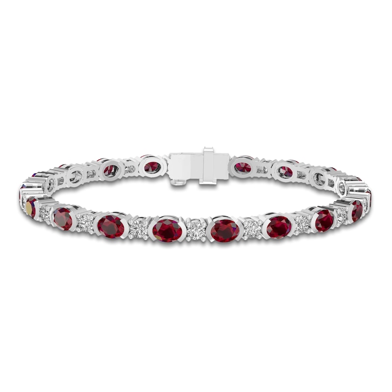 Main Image 1 of Oval-Cut Lab-Created Ruby & Round-Cut White Lab-Created Sapphire Bracelet Sterling Silver 7.25"