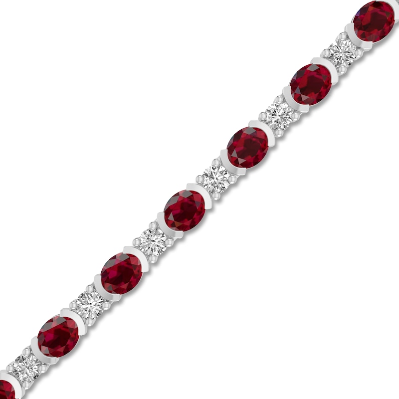 Main Image 2 of Oval-Cut Lab-Created Ruby & Round-Cut White Lab-Created Sapphire Bracelet Sterling Silver 7.25"