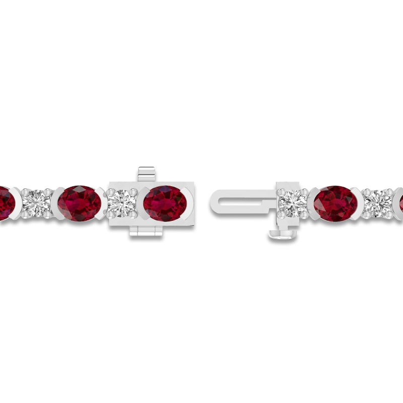 Main Image 3 of Oval-Cut Lab-Created Ruby & Round-Cut White Lab-Created Sapphire Bracelet Sterling Silver 7.25"