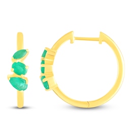 Pear, Oval & Marquise-Cut Natural Emerald Hoop Earrings 10K Yellow Gold
