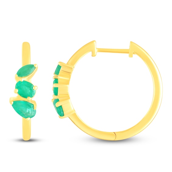 Pear, Oval & Marquise-Cut Natural Emerald Hoop Earrings 10K Yellow Gold