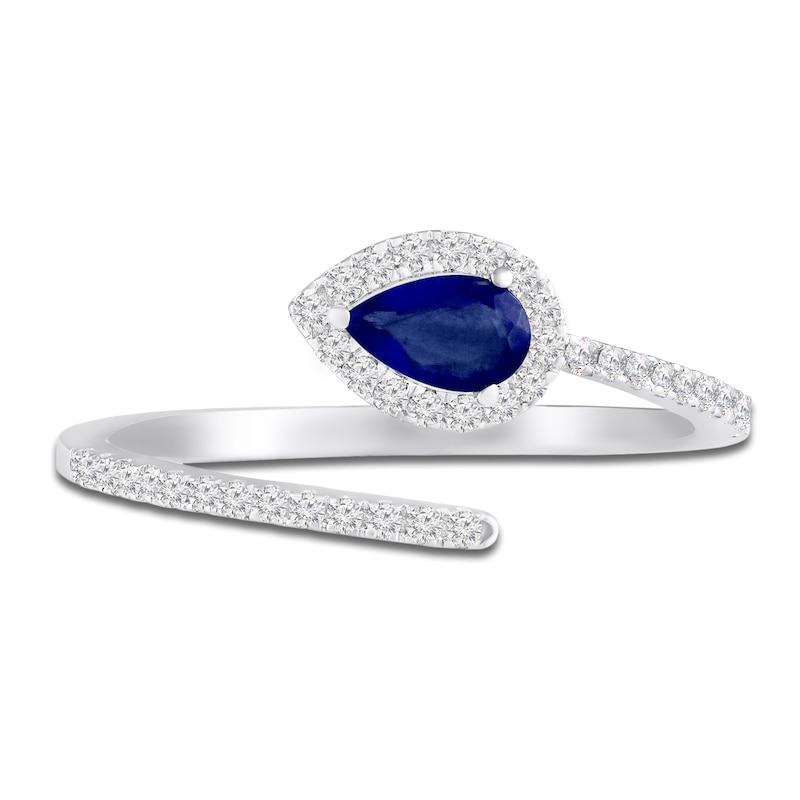 Main Image 3 of Pear-Shaped Natural Blue Sapphire & Diamond Halo Deconstructed Ring 1/6 ct tw 10K White Gold