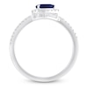 Thumbnail Image 4 of Pear-Shaped Natural Blue Sapphire & Diamond Halo Deconstructed Ring 1/6 ct tw 10K White Gold