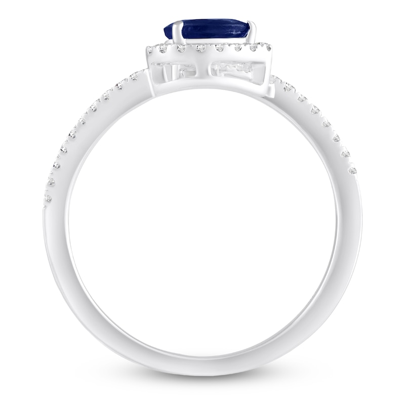Main Image 4 of Pear-Shaped Natural Blue Sapphire & Diamond Halo Deconstructed Ring 1/6 ct tw 10K White Gold