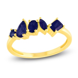 Multi-Shape Natural Blue Sapphire Ring 10K Yellow Gold