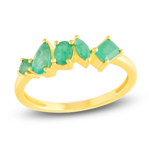 Multi-Shape Natural Emerald Ring 10K Yellow Gold