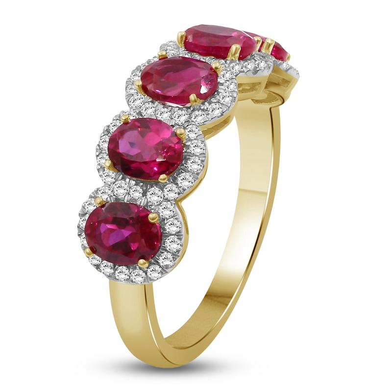 Main Image 2 of Oval-Cut Natural Ruby & Diamond Five Stone Ring 1/3 ct tw 10K Yellow Gold