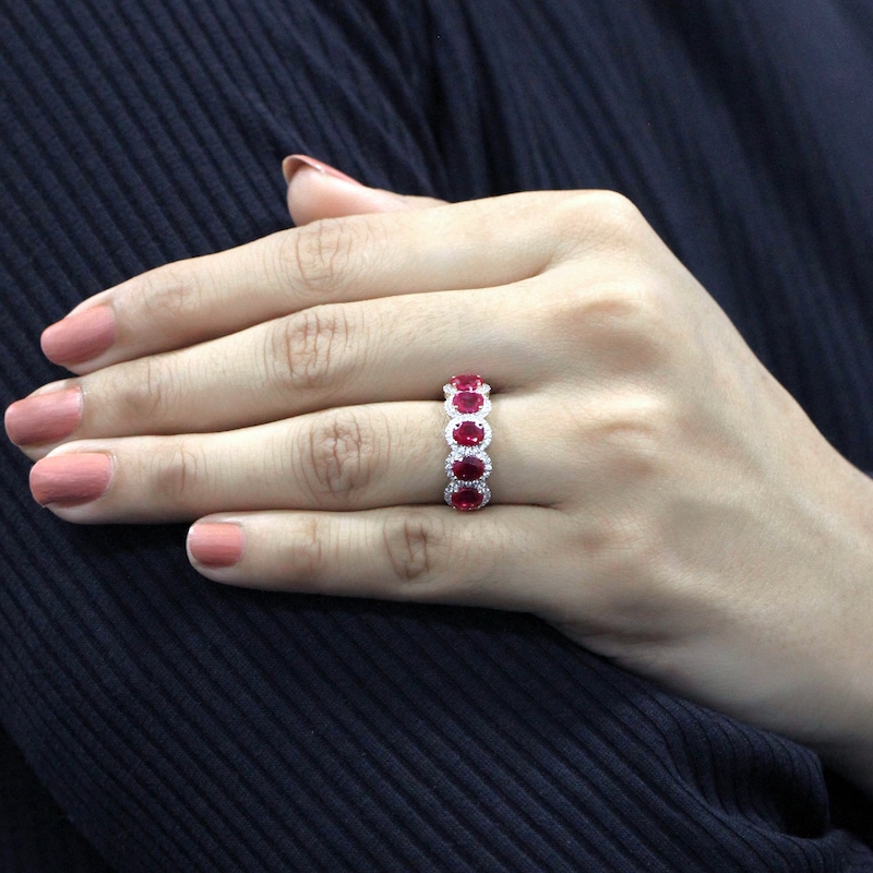 Main Image 3 of Oval-Cut Natural Ruby & Diamond Five Stone Ring 1/3 ct tw 10K Yellow Gold