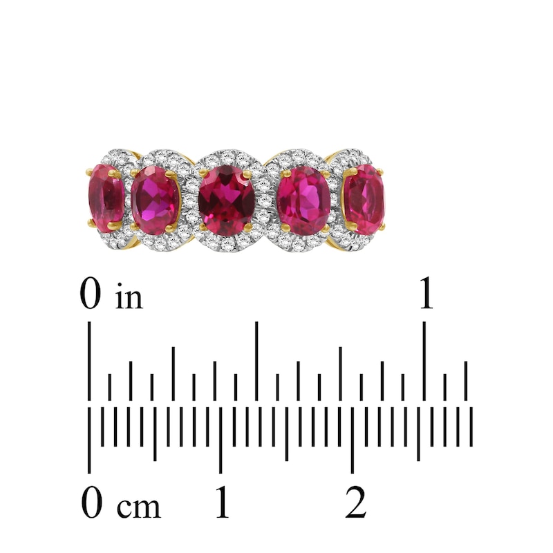 Main Image 4 of Oval-Cut Natural Ruby & Diamond Five Stone Ring 1/3 ct tw 10K Yellow Gold