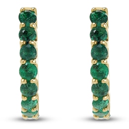 Natural Emerald Hoop Earrings 14K Yellow Gold