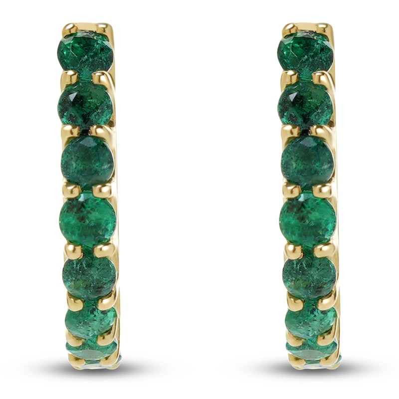 Main Image 1 of Natural Emerald Hoop Earrings 14K Yellow Gold