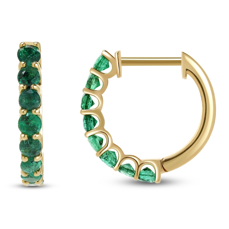 Main Image 2 of Natural Emerald Hoop Earrings 14K Yellow Gold