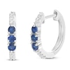 Thumbnail Image 2 of Natural Blue Sapphire & Diamond Three-Stone Huggie Hoop Earrings 1/15 ct tw 10K White Gold