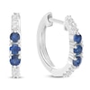 Thumbnail Image 3 of Natural Blue Sapphire & Diamond Three-Stone Huggie Hoop Earrings 1/15 ct tw 10K White Gold