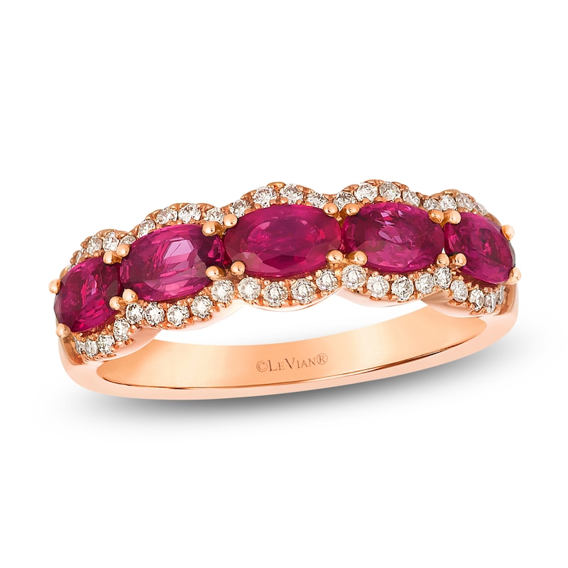 Main Image 1 of Le Vian Oval-Cut Natural Ruby Ring 1/4 ct tw Diamonds 14K Strawberry Gold