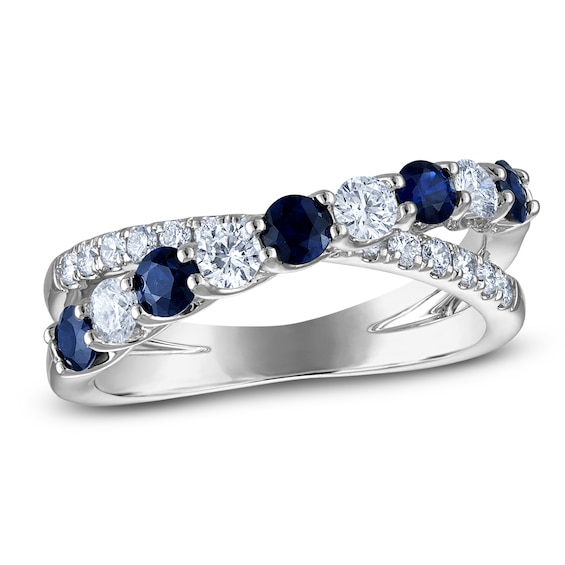 Jared Signature Natural Blue Sapphire & Diamond Crossover Ring 5/8 ct tw 14K White Gold