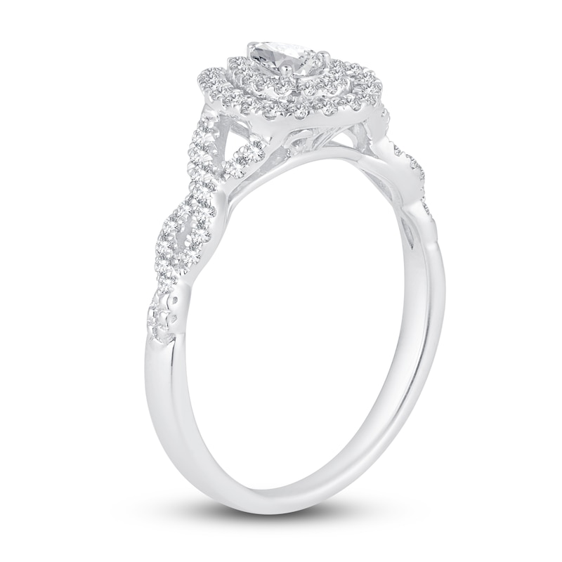 Main Image 2 of Diamond Halo Engagement Ring 3/8 ct tw Pear/Round 14K White Gold