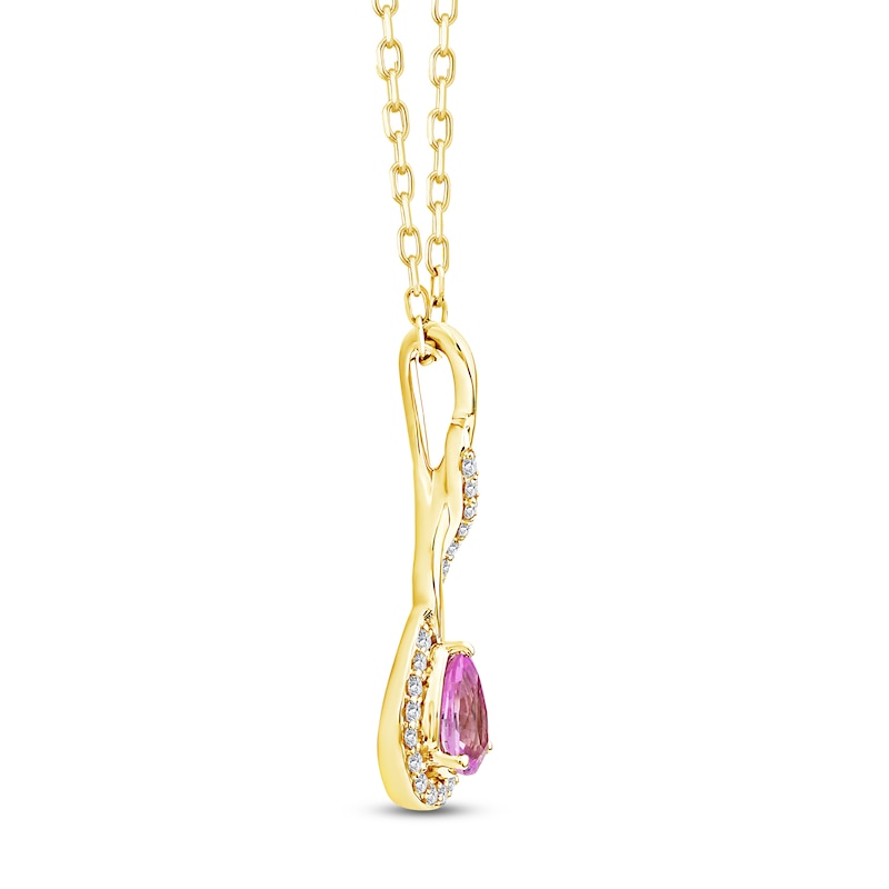 Main Image 2 of Pear-Shaped Natural Pink Sapphire & Diamond Twist Drop Necklace 1/20 ct tw 10K Yellow Gold