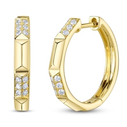 Shy Creation Diamond Pyramid Hoop Earrings 1/5 ct tw 14K Yellow Gold SC55026729D0.75