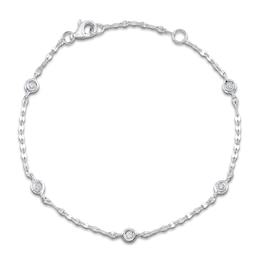 Shy Creation Diamond Station Bracelet 1/15 ct tw 14K White Gold 7" SC55025786