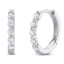 Shy Creation Diamond Huggie Hoop Earrings 1/4 ct tw 14K White Gold SC55023229