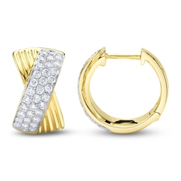 Shy Creation Diamond "X" Hoop Earrings 3/4 ct tw 14K Yellow Gold SC22009835RDD0.60
