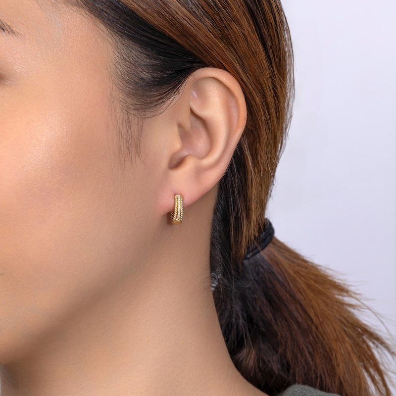 Main Image 3 of Shy Creation Diamond Rope Twist Hoop Earrings 1/20 ct tw 14K Yellow Gold SC55024717